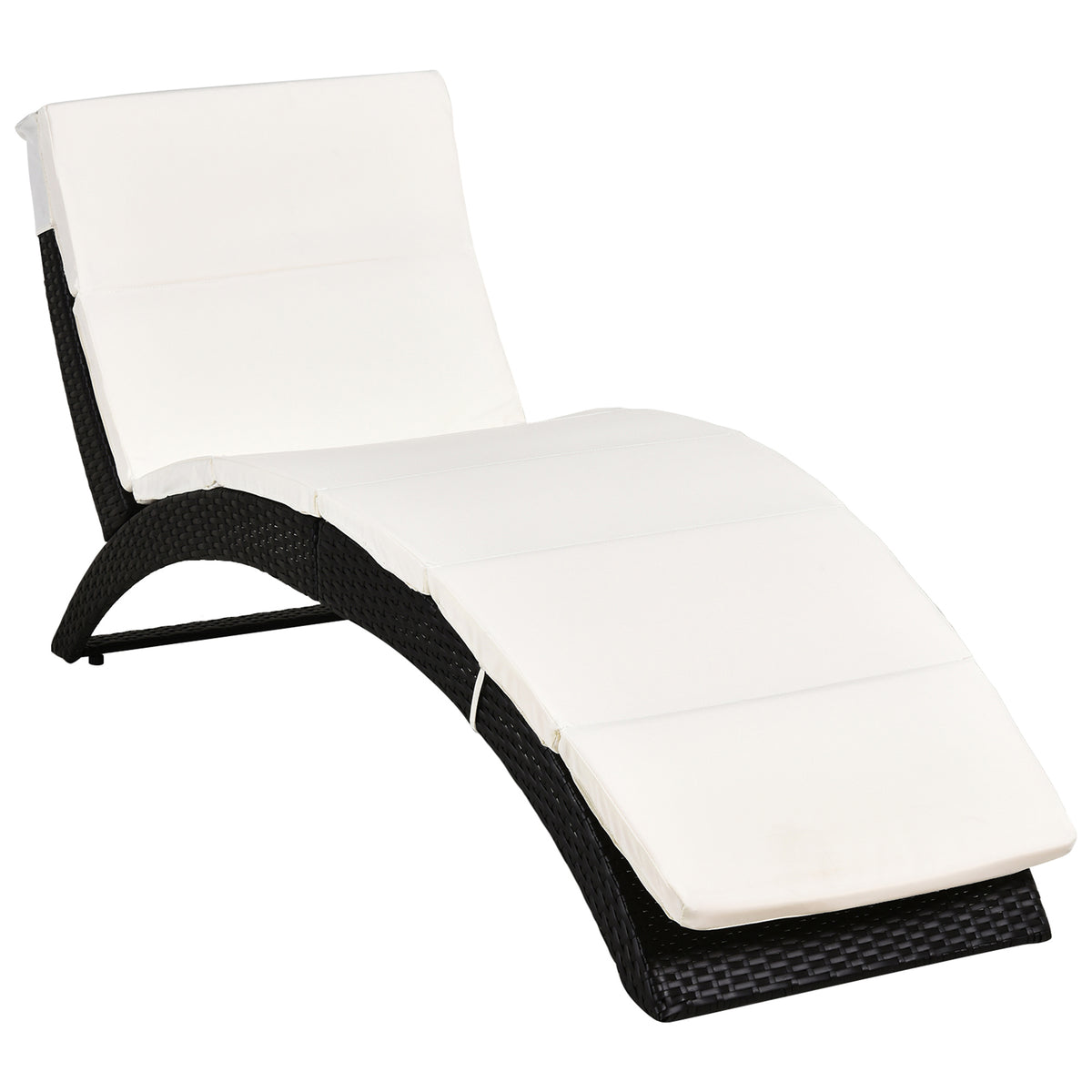 Patio Rattan Chaise Lounger Wicker Foldable Reclining Backrest PE Rattan Outdoor Lounge Chair, Recliner with Cushion for Garden