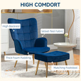 Modern Accent Chair with Ottoman, Upholstered Armchair with Footrest, Gold Metal Legs for Living Room