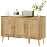 Buffet Bohème avec Portes en Rotin et Tablette Ajustable