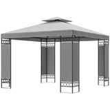 10 x 10 FT Canopy Gazebo, Double Roof Patio Gazebo with Screen Panels and Metal Frame for Deck