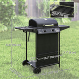 2+1 Burner Propane Gas BBQ Grill, Side Table, Shelf, Spice Rack, Wheels