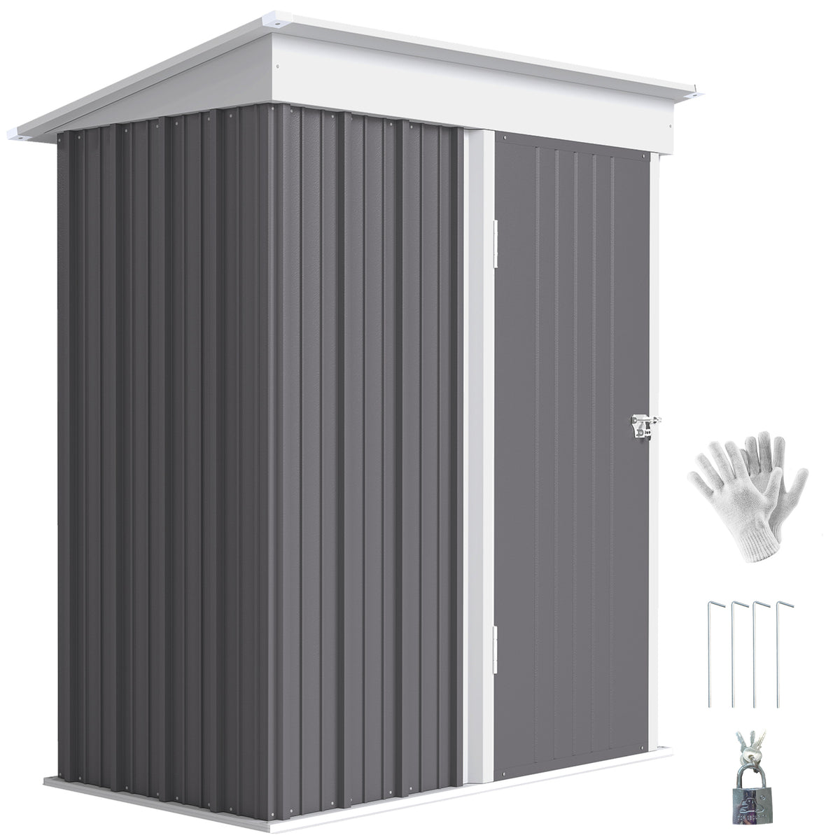 Outdoor Storage Shed, Steel Lean-to Shed with Adjustable Shelf, Lock, 5'x3'x6'