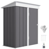 Outdoor Storage Shed, Steel Lean-to Shed with Adjustable Shelf, Lock, 5'x3'x6'