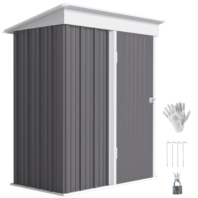 Outdoor Storage Shed, Steel Lean-to Shed with Adjustable Shelf, Lock, 5'x3'x6'
