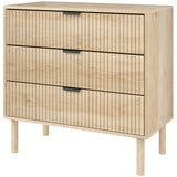 Commode de chambre, meuble-classeur 3 tiroirs avec panneaux cannelés et pieds en bois massif, armoire de rangement pour salon