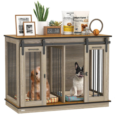 47in Dog Crate Furniture with Divider Panel, Wooden Dog Kennel TV Stand for Large