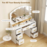 Makeup Vanity with Mirror and 10 LED Lights, 3 Colour Adjustable, Dressing Table with 7 Drawers