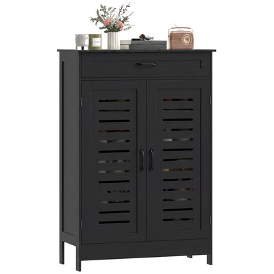Shoe Cabinet with Louvered Doors, Modern Shoe Storage Cabinet with Drawer and Adjustable Shelves