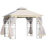 10'x10' Soft-top Steel Patio Gazebo Outdoor Sun Shelter with 2-Tier Polyester Roof