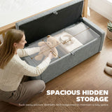 Storage Ottoman Bench, Linen-Look Fabric Upholstered Ottoman with Storage, Wide Padded Seat