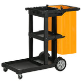 Janitorial Cart with 3 Shelves, Cleaning Cart on Wheels with Rubbish Bag and Mop Holders for Hotel