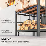2-Tier Firewood Log Rack with 4 Tools, Fireplace Wood Storage Holder with Shovel