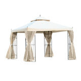 Gazebo de patio en acier 10' x 10' avec rideaux de mailles amovibles, tablettes d'exposition et cadre en acier
