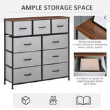 Commode chambre à coucher avec 9 tiroirs, coffre en tissu 4 étages, meuble-tour de rangement haut avec cadre en acier et dessus en bois pour garde-robes