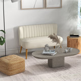 Modern 2 Seat Sofa for Bedroom, Upholstered Two Seater Couch with Rubber Wood Legs
