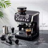 15 Bar Coffee Maker Espresso Machine with Grinder Milk Frother Stainless Steel Espresso Maker for Cappuccino Latte