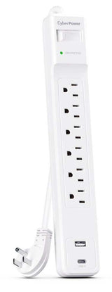 CyberPower CSP604UCW Barre parasurtenseur 6 prises, protection 1500J
