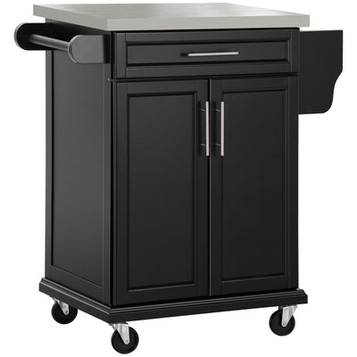 Kitchen Island with Stainless Steel Top, Rolling Kitchen Cart on Wheels with Storage Drawer