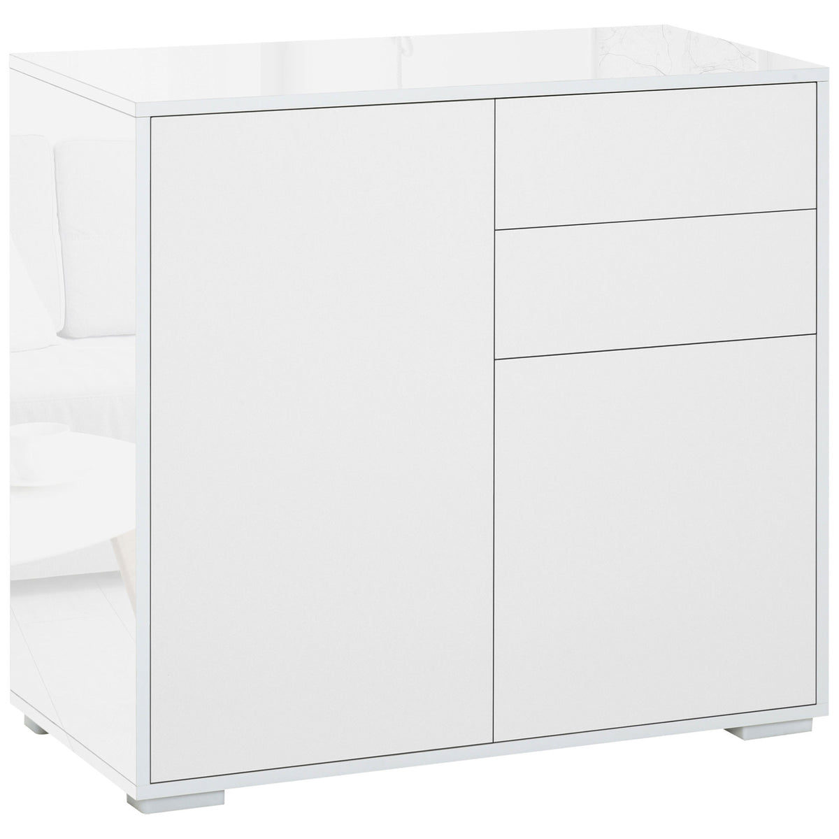 High Gloss Buffet Sideboard with 2 Drawers, 2 Doors and Adjustable Shelf, Kitchen Storage Cabinet with Push Open Design