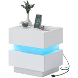 Bedside Table with Charging Station and LED Light Modern Nightstand with USB Ports AC Outlets Drawers Remote