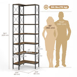 6-Tier L-Shaped Bookshelf, Freestanding Corner Bookcase with Metal Frame