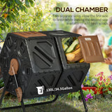 Composteur rotatif bac à compost double chambre 24 aérations jambes acier 34,5 gallons