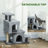 4-Step Pet Stairs, Adjustable Height Cat Stairs with Scratching Posts Cat Condo, Hanging Ball for High Bed