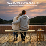 2-Person Outdoor Bench, Wood Garden Bench with Wagon Wheel Legs, Slatted Seat for Patio