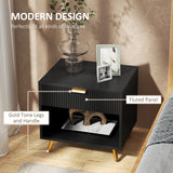 Nightstand with Fluted Panel, Bedside Table with Drawer and Open Compartment