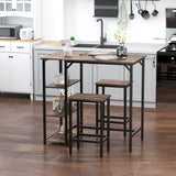 Industrial Dining Table Set for 2, Bar Table and Stools Set, Counter Height Kitchen Table with Chairs with Storage Shelf