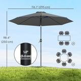 10' x 8' Round Market Umbrella, Patio Umbrella with Crank Handle and Tilt