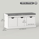Banc de rangement à chaussures, banc d'entrée style lin avec 3 tiroirs amovibles et coussin de siège rembourré pour couloir