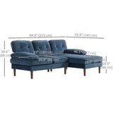 Modern Corner Couch with Right Chaise Lounge, Tufted 3-Seater Sofa with Wooden Legs for Living Room
