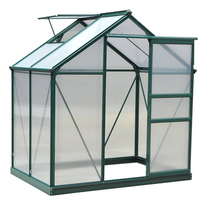 6.2' x 4.3' x 6.6' Clear Polycarbonate Greenhouse Large Walk-In Green House Garden Plants Grow Galvanized Base Aluminium Frame w/ Slide Door