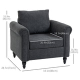 Vintage Armchair, Upholstered Accent Chair with Rolled Arms, Gourd-Shaped Rubber Wood Legs