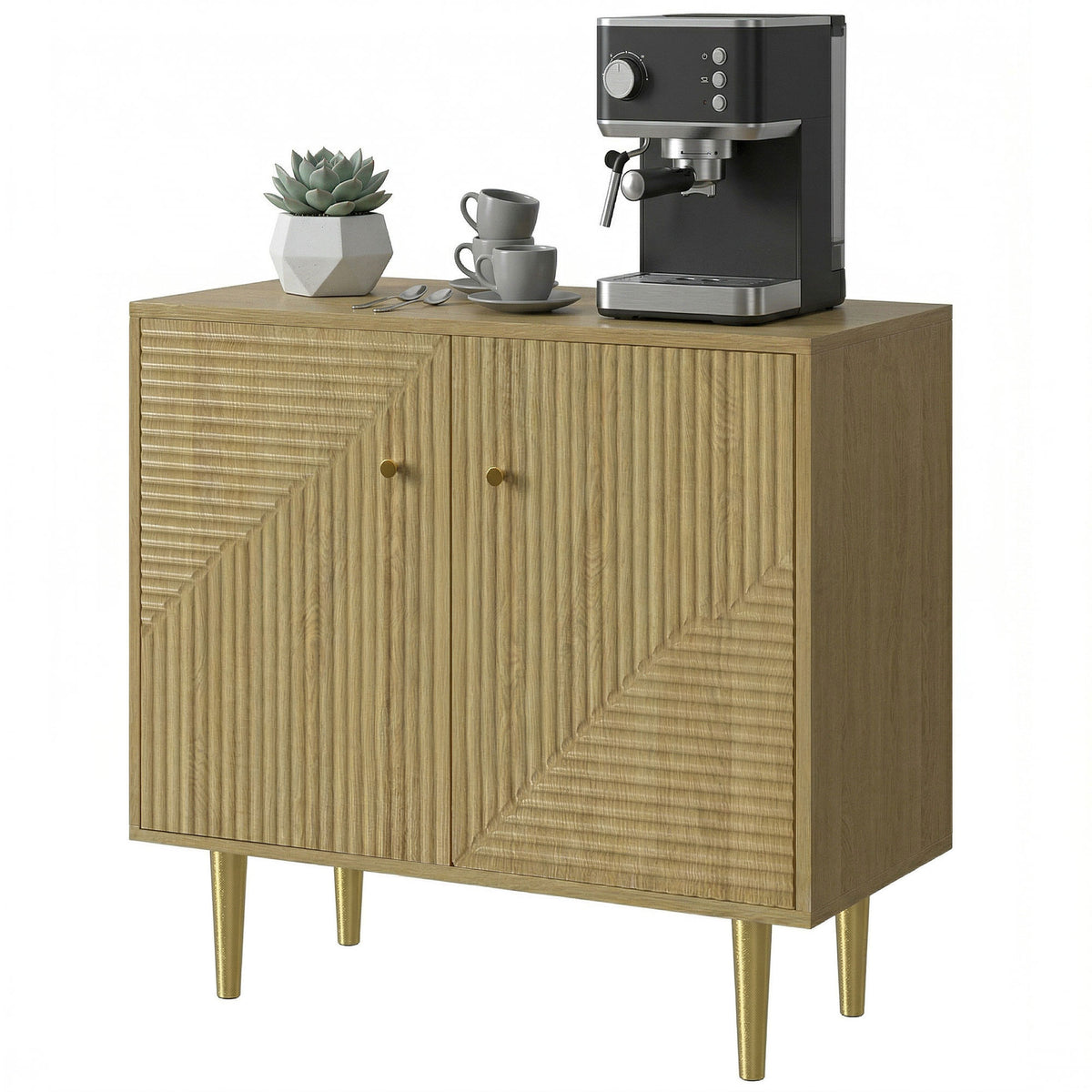 Sideboard with Adjustable Shelf, Buffet Cabinet with 2 Doors and Gold Steel Legs for Dining Room