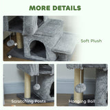 4-Step Pet Stairs, Adjustable Height Cat Stairs with Scratching Posts Cat Condo, Hanging Ball for High Bed