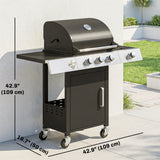 3 Burner Propane Gas Grill with Side Burner, 36, 000 BTU BBQ Grill with Cast Iron Grates, Wheels