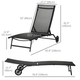 2PCs Lounge Chairs with Wheels, 5-Level Adjustable Backrest for Garden