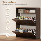 Shoe Cabinet with 2 Flip Drawers Narrow Shoe Storage Cabinet with Top Shelf for Entryway Hallway