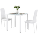 Ensemble de cuisine rectangulaire 3 pièces avec table en verre et chaises avec cadre en métal et rembourrage en similicuir pour salle à manger