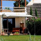 Gazebo métal patio 10x8pi avec auvent latéral extensible abri extérieur jardin parasol terrasse porte fenêtre auvent