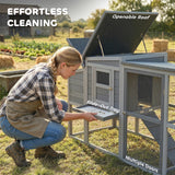 Grand poulailler, maison pour poules en bois avec enclos couvert, plateau coulissant