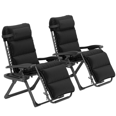 2pcs Reclining Zero Gravity Chair with Adjustable Backrest, Folding Garden Sun Lounger with Removable Cushion
