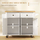 Kitchen Island with Storage, Rolling Trolley Cart with Rubber Wood Top, Spice Rack