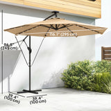 9.7ft Solar LED Cantilever Patio Umbrella with 32 LED Lights