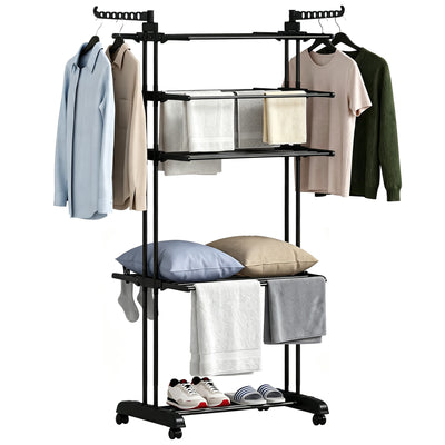5-Tier Clothes Drying Rack, Foldable Laundry Drying Rack with Wheels