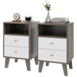 Nightstand Set of 2, Modern Bedside Table, Night Stand for Living Room with 2 Drawers and Open Storage