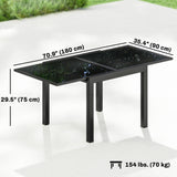 Aluminum Expandable Outdoor Dining Table with Tempered Glass Tabletop and Aluminum Frame