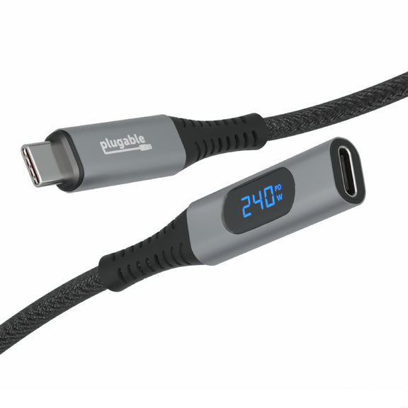 Plugable Technologies USB C Extension Cable 3.3 Ft, Digital Power Mete